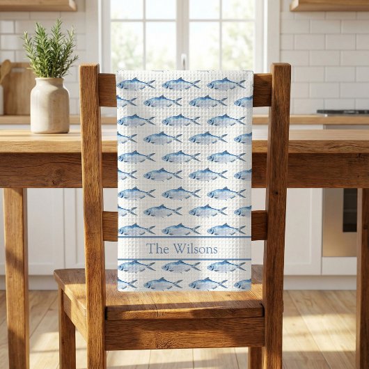 Linge De Cuisine Poisson aquarelle bleue nageant