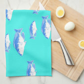 Linge De Cuisine Poisson bleu turquoise (Quart Plié)