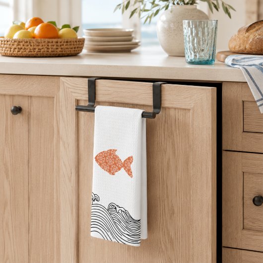Linge De Cuisine Poisson et vagues côtiers