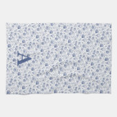 Linge De Cuisine Poisson étoilé bleu et blanc Monogramme nautique (Horizontal)