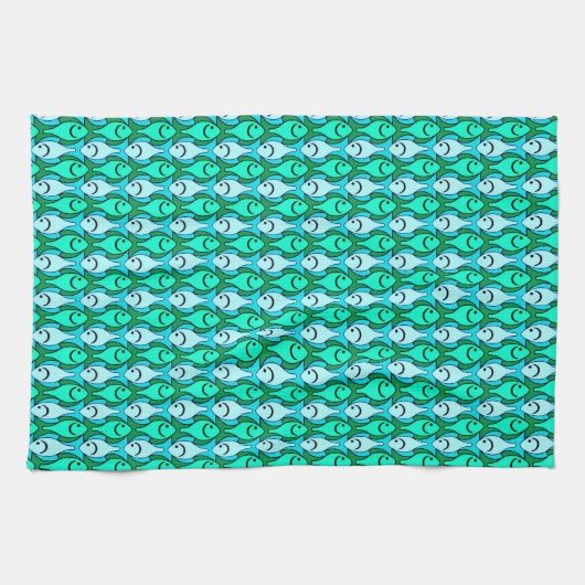 Linge De Cuisine Poisson moderne du milieu du siècle, vert jade et (Horizontal)