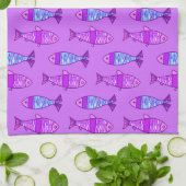 Linge De Cuisine Poisson moderne rétro, violet et Améthyste violet (Plié)