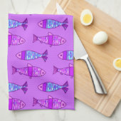Linge De Cuisine Poisson moderne rétro, violet et Améthyste violet (Quart Plié)