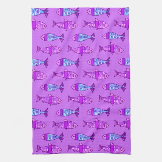 Linge De Cuisine Poisson moderne rétro, violet et Améthyste violet (Vertical)