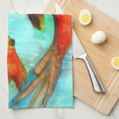 Linge De Cuisine Poisson oriental aquarelle art Zen (Quart Plié)