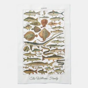 Linge De Cuisine Poisson personnalisé sous-marin antique français
