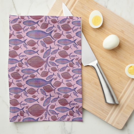 Linge De Cuisine Poisson rose et pourpre (Quart Plié)