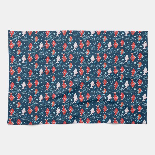 Linge De Cuisine Poisson rouge et blanc (Horizontal)