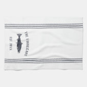 Linge De Cuisine Poisson rustique blanc et marine Personnalisé (Horizontal)