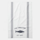 Linge De Cuisine Poisson rustique blanc et marine Personnalisé (Vertical)