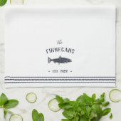 Linge De Cuisine Poisson rustique blanc et marine Personnalisé (Plié)