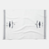 Linge De Cuisine Poisson rustique blanc et marine Personnalisé (Horizontal)