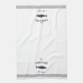 Linge De Cuisine Poisson rustique blanc et marine Personnalisé (Vertical)