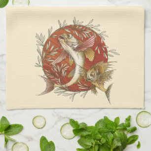 Linge De Cuisine Poisson Volant Japonais et Feuilles de Bambou Art 