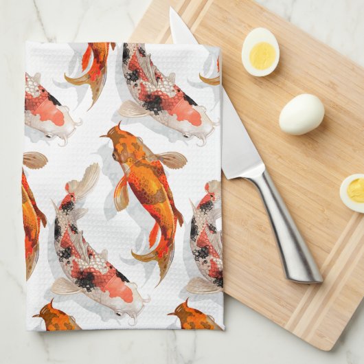 Linge De Cuisine Poissons de Serviette-KOI de cuisine (Quart Plié)