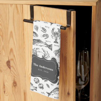 Linge De Cuisine Poissons et Animaux Marins Vintage Nom de Famille