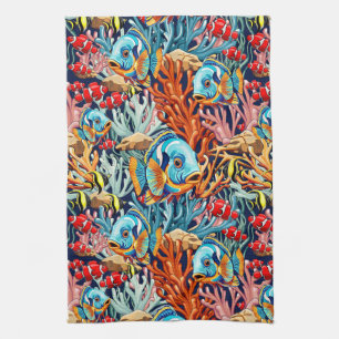 Linge De Cuisine Poissons Tropicaux Couleurs Vives Vibes d'Été