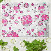 Linge De Cuisine Poka Dot Vache rose et blanc (Plié)
