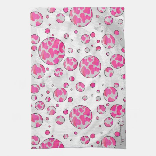 Linge De Cuisine Poka Dot Vache rose et blanc (Vertical)