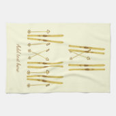 Linge De Cuisine Poles Gold Skis | Crème d'illustration de ski Vint (Horizontal)