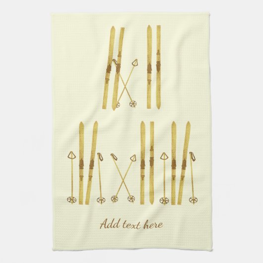 Linge De Cuisine Poles Gold Skis | Crème d'illustration de ski Vint (Vertical)