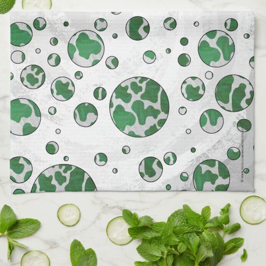 Linge De Cuisine Polis Dot Vache vert et blanc Impression (Plié)