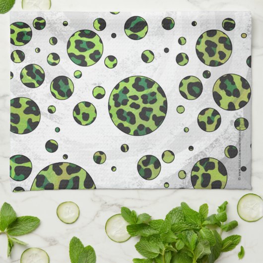 Linge De Cuisine Polka Dot Leopard noir et vert (Plié)