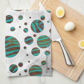 Linge De Cuisine Polka Dot Zebra Brown et Turquoise (Quart Plié)