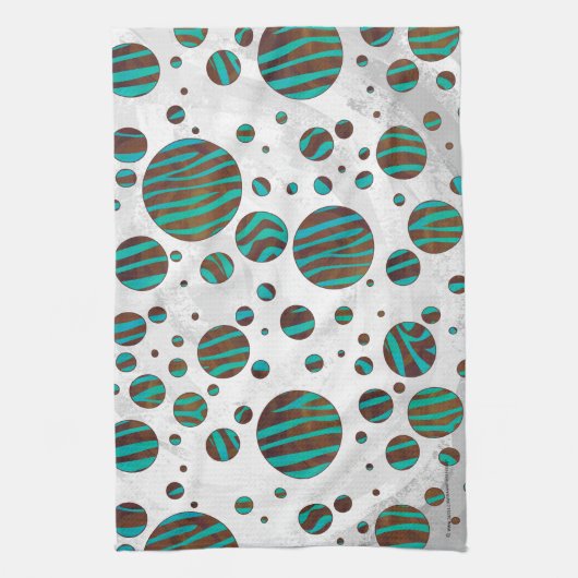Linge De Cuisine Polka Dot Zebra Brown et Turquoise (Vertical)