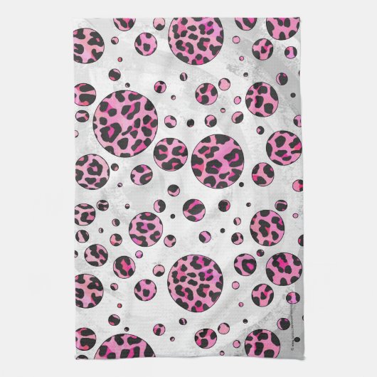 Linge De Cuisine Polka Leopard Pot noir et rose chaud (Vertical)