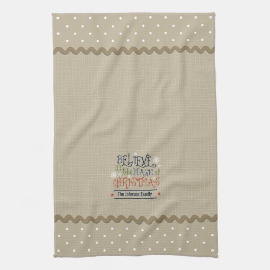 Linge De Cuisine Polka Rustique Beige Point Noël Monogramme (Vertical)