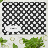 Linge De Cuisine Polkadot blanc sur Arrière - plan noir 2 (Plié)