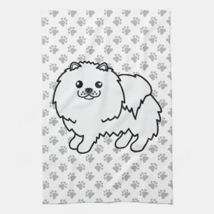 Linge De Cuisine Pomeranian Blanc Chien de Dessin Animé Mignon & Pa