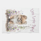 Linge De Cuisine Pomeranian Chien Maman Floral (Horizontal)