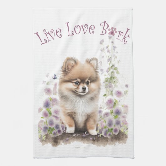 Linge De Cuisine Pomeranian Chien Maman Floral (Vertical)