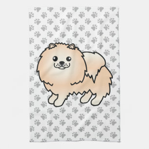 Linge De Cuisine Pomeranian crème Chien de dessin animé mignon & Pa