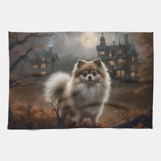 Linge De Cuisine Pomeranian Halloween Épouvantable (Horizontal)