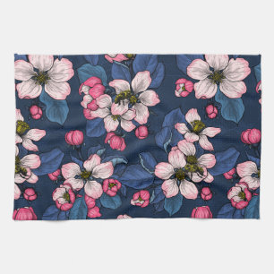 Linge De Cuisine Pomme fleurit sur un bleu foncé