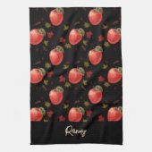 Linge De Cuisine Pommes rouges et feuilles sur noir (Vertical)