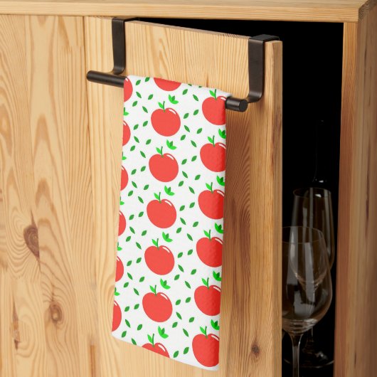 Linge De Cuisine Pommes rouges et feuilles vertes (Pliage en tiers)