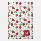 Linge De Cuisine Pommes rouges, fleurs verdure Monogramme initial (Vertical)