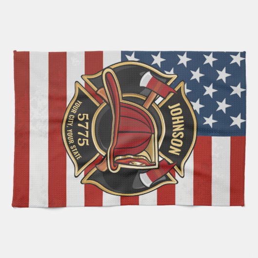Linge De Cuisine Pompier Secourt incendie Département USA Drapeau p (Horizontal)