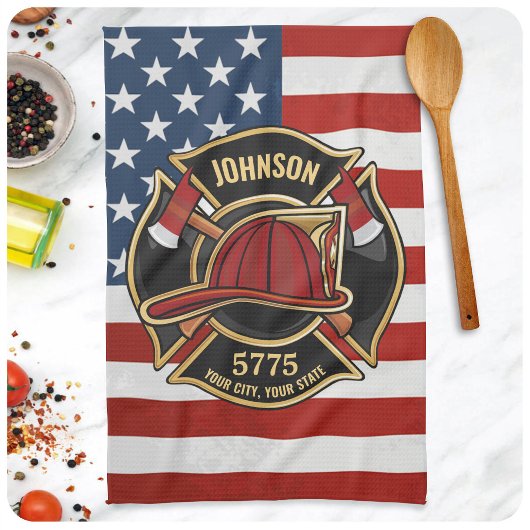 Linge De Cuisine Pompier Secourt incendie Département USA Drapeau p