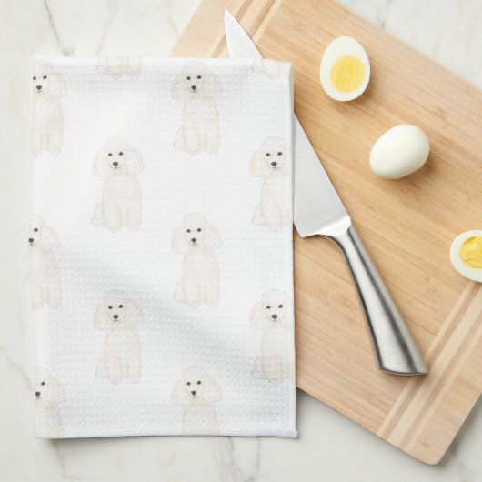 Linge De Cuisine Poodle (blanc) (Quart Plié)