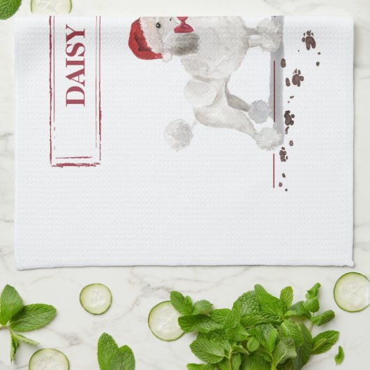 Linge De Cuisine Poodle blanc Funny Chien de Noël avec arbre (Plié)