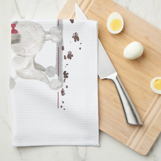 Linge De Cuisine Poodle blanc Funny Chien de Noël avec arbre (Quart Plié)