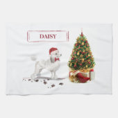 Linge De Cuisine Poodle blanc Funny Chien de Noël avec arbre (Horizontal)