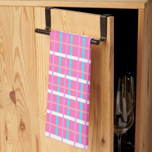Linge De Cuisine Pop à carreaux rose (Pliage en tiers)