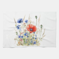 Poppies et fleurs de cornouilles : aquarelle rusti