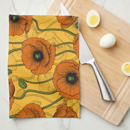 Linge De Cuisine Poppies orange (Quart Plié)